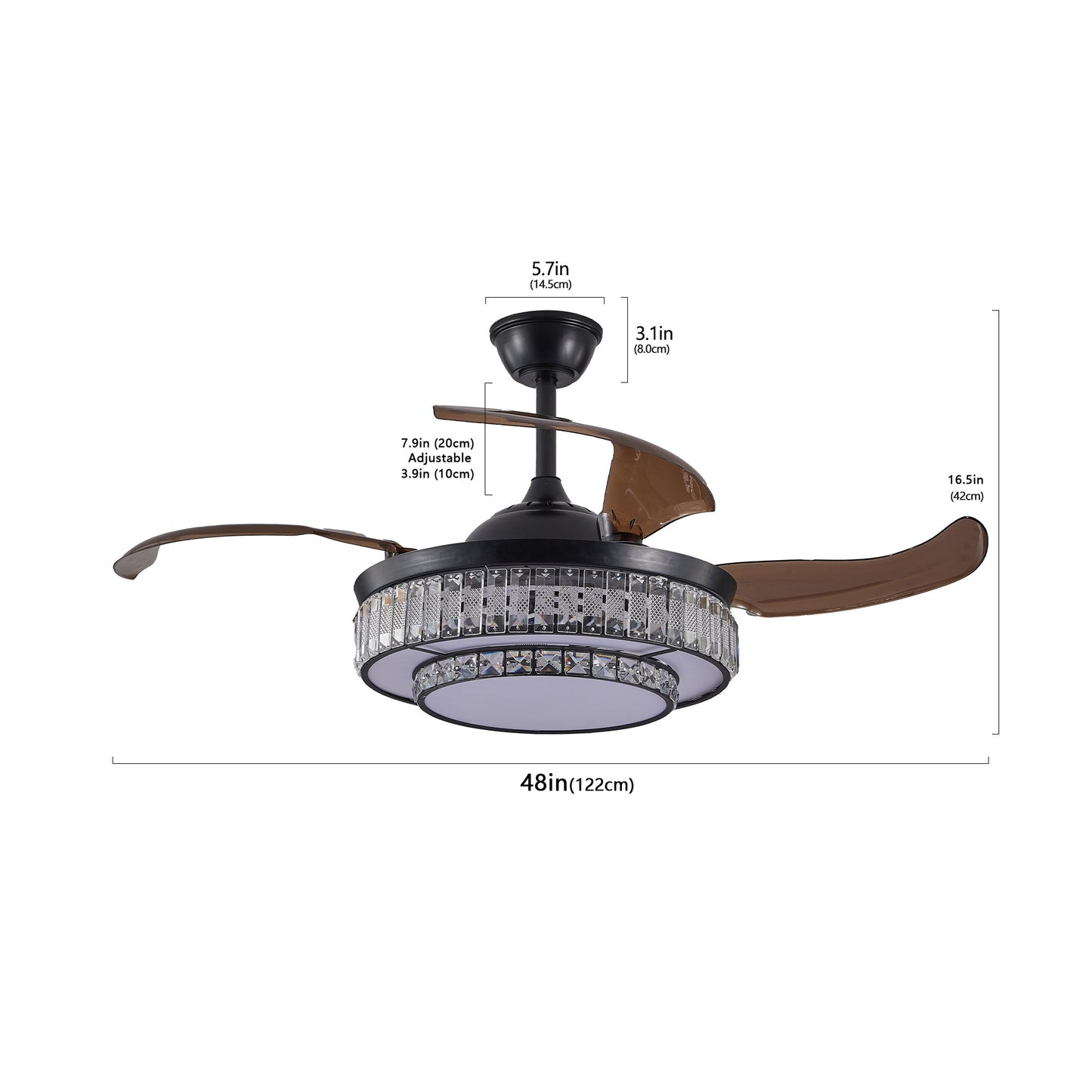 Modern LED retractable ceiling fan with lighting and remote control, silent reversible motor, 4-blade modern ceiling fan - Korvel