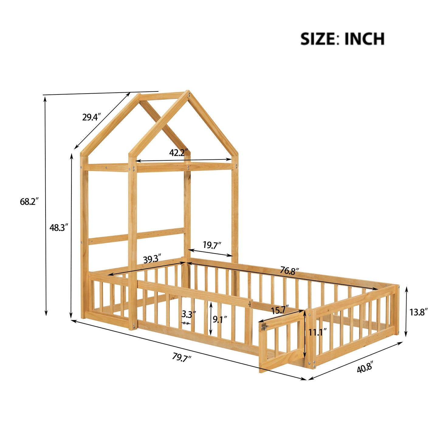 Cama Infantil de Madera de Tamaño Twin con Cabecera Desmontable