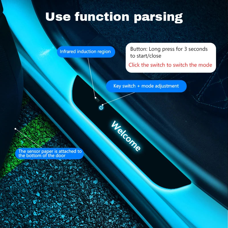 Lumière de bienvenue LED universelle en acrylique pour voiture - Ensemble de 4 pièces