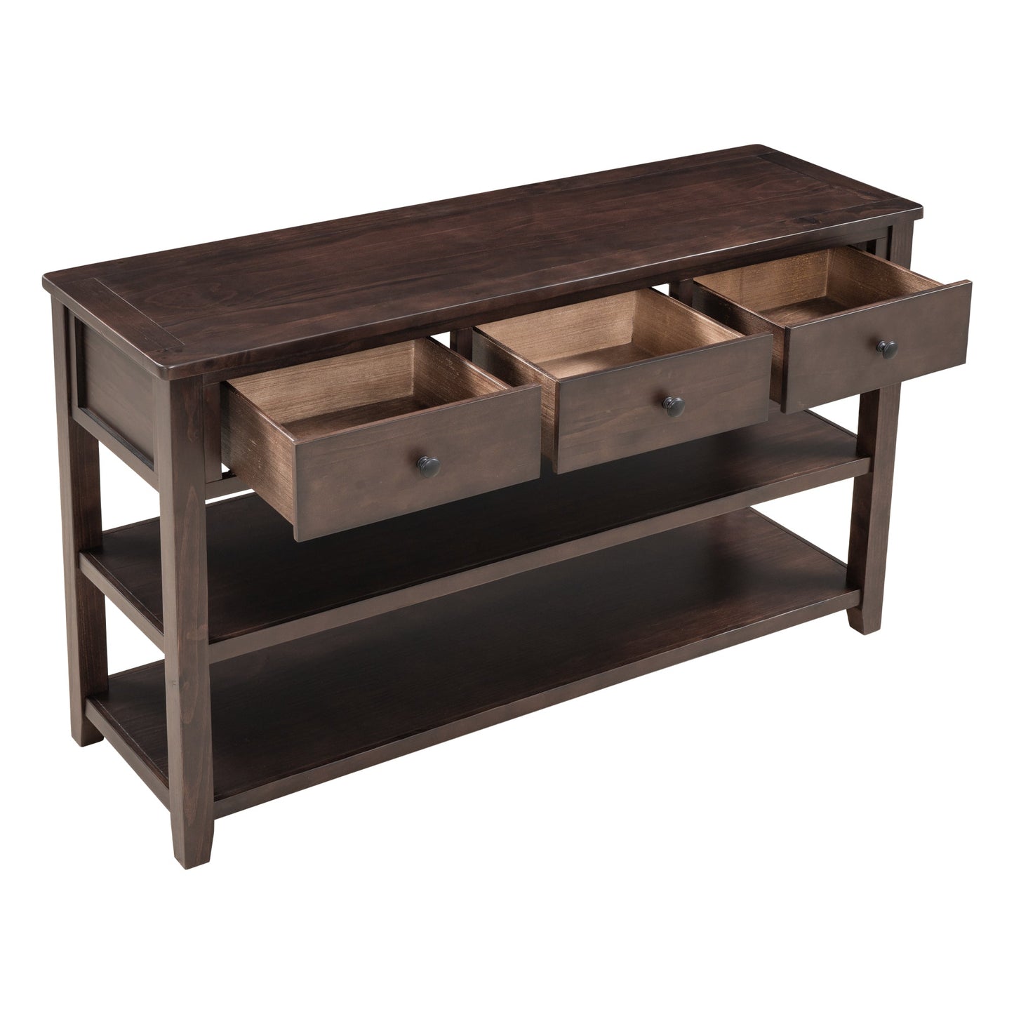 Retro Design Console Table with Two Open Shelves, Pine Solid Wood Frame and Legs for Living Room (Espresso) - Korvel
