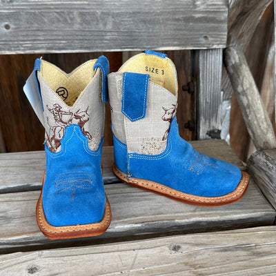 Toddler Blue Suede Bull Rider Boots | Roper - Korvel