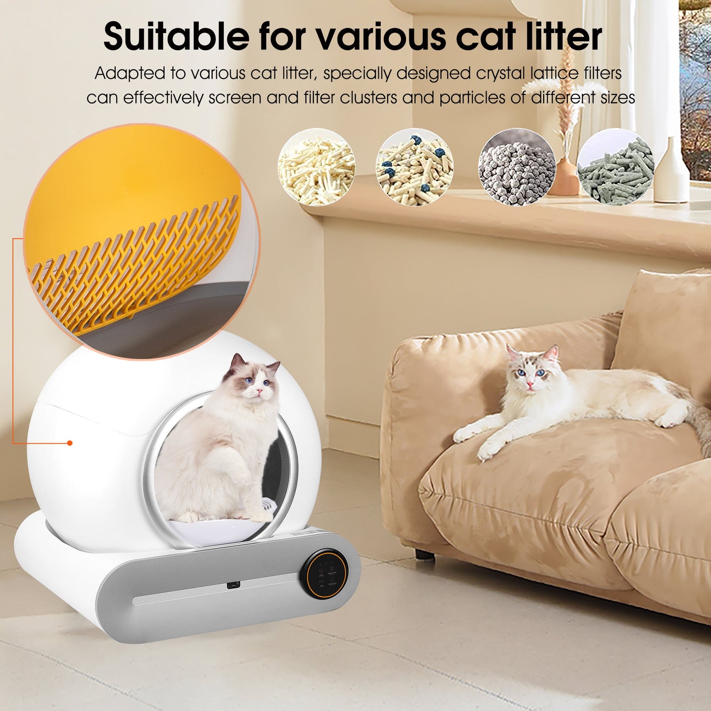 Caja de arena automática inteligente para gatos con control WiFi