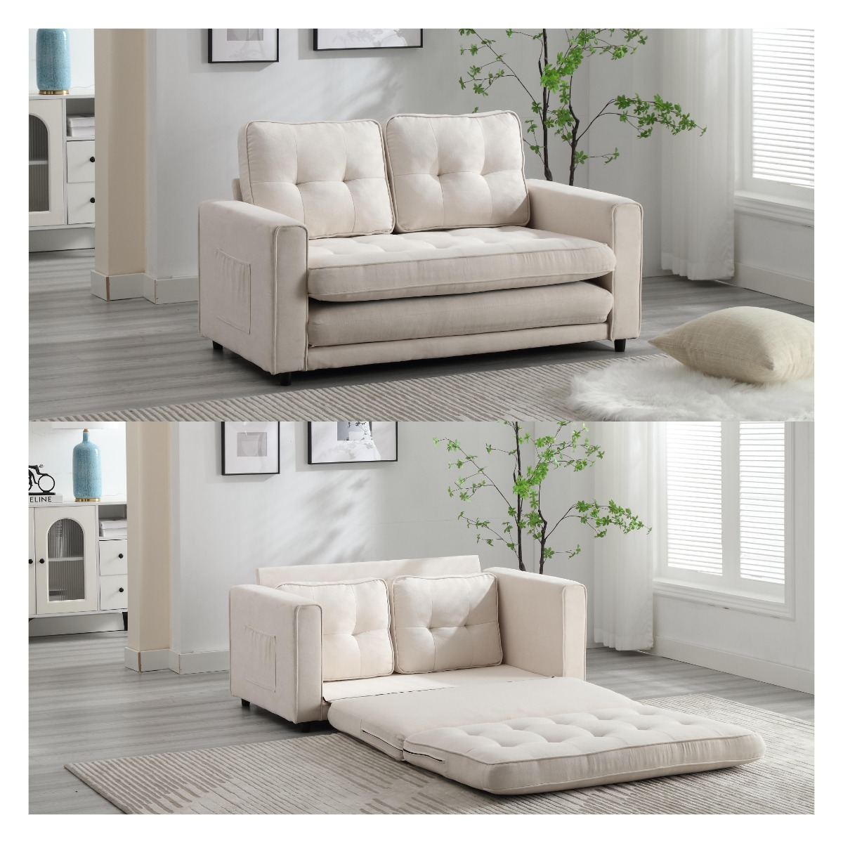 Canapé-lit futon convertible 3 plis - Gris foncé, Gris clair et Beige