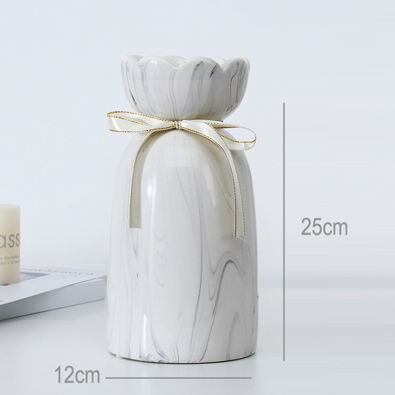 Elegant European-Style Ceramic Ribbon Vase for Home Decor
