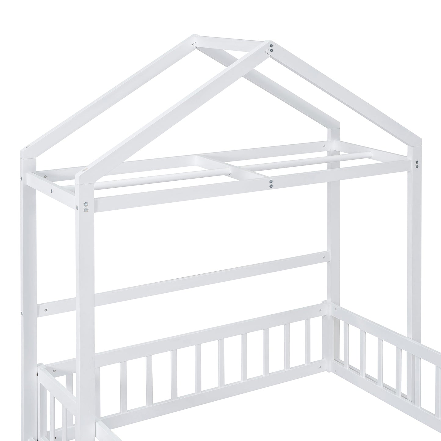 Wooden Full Size Children's Bed with Detachable Headboard and Integrated Clothes Drying Rack, White - Korvel