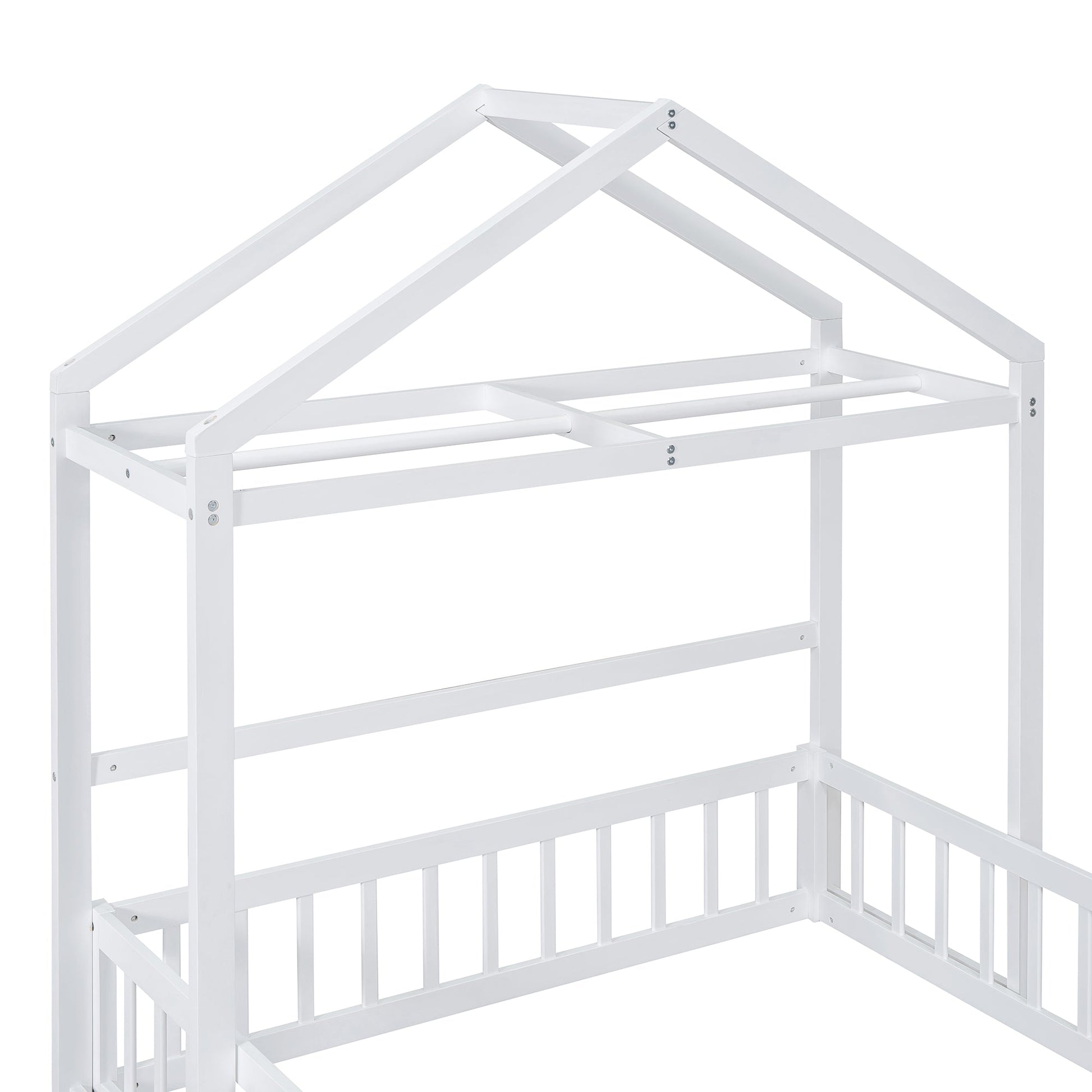 Wooden Full Size Children's Bed with Detachable Headboard and Integrated Clothes Drying Rack, White - Korvel