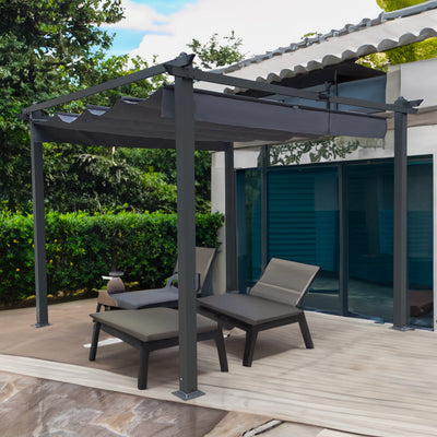 10x10 Ft Outdoor Retractable Pergola with Canopy - Gray