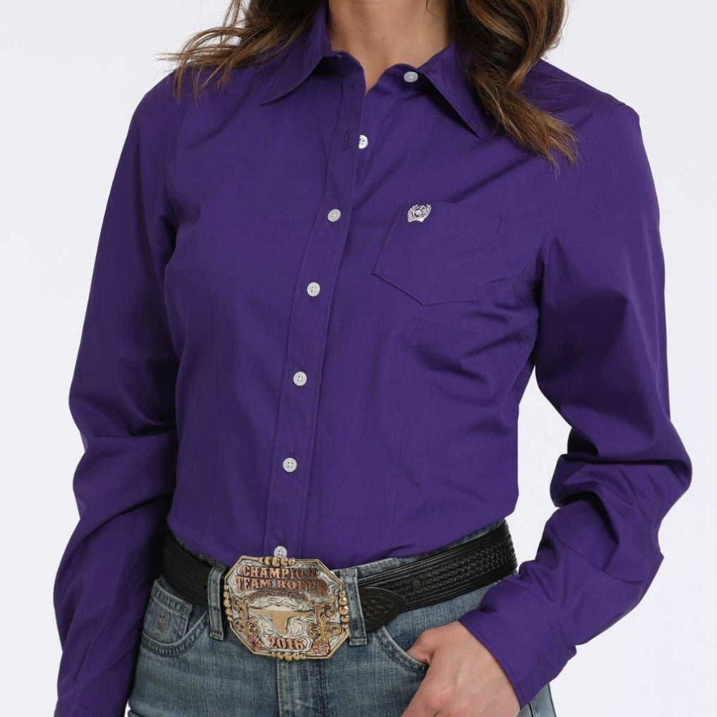Elegant Purple Cotton Cinch Shirt for Women - Korvel