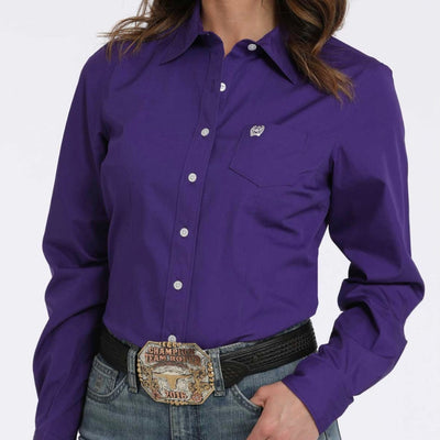 Elegant Purple Cotton Cinch Shirt for Women - Korvel