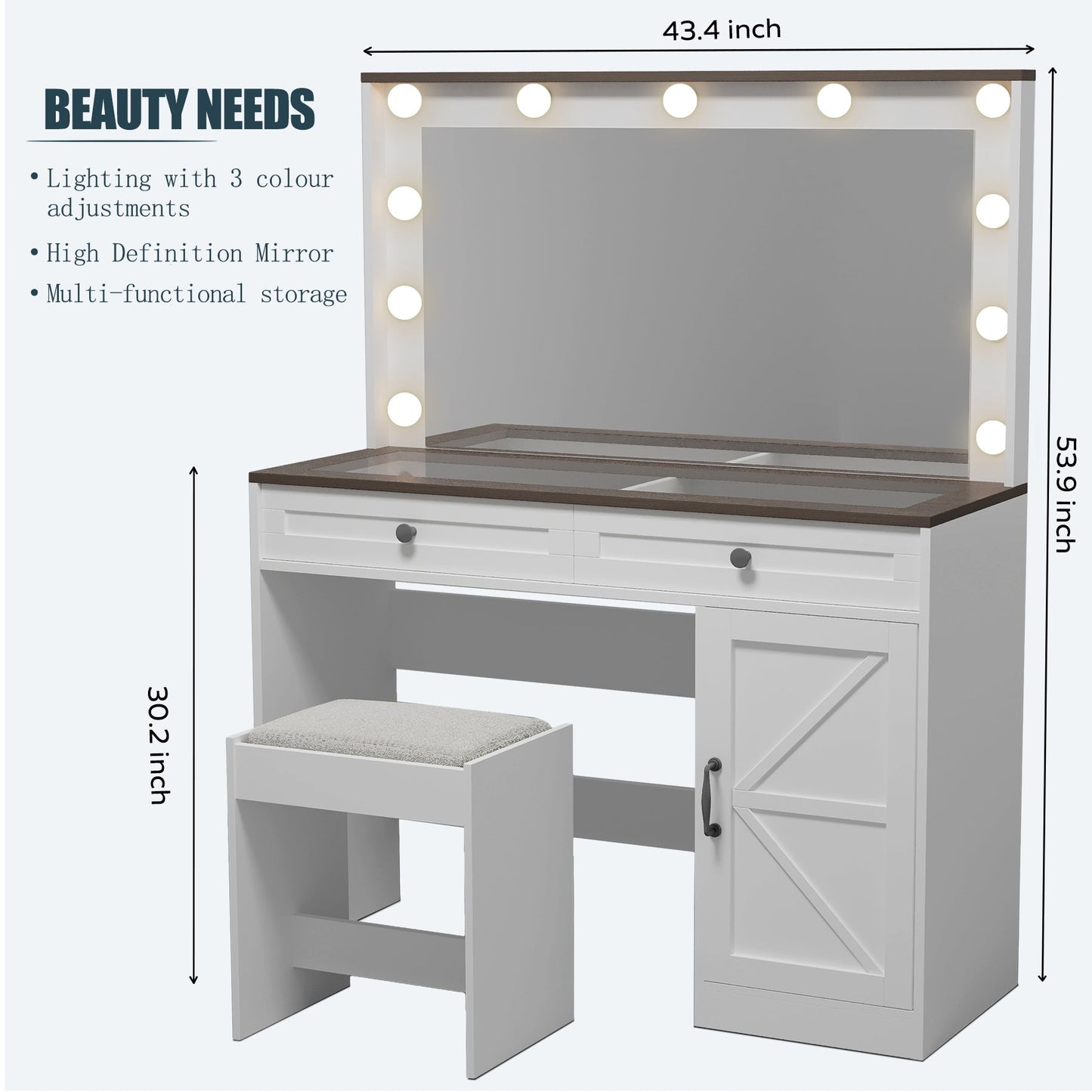 Elegant Makeup Vanity Desk in White