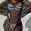 Knitted hollowed out pullover round neck long sleeved bikini swimsuit cover - Korvel