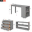 Low Study Full Loft Bed with Cabinet Shelves and Rolling Portable Desk Multiple Functions Bed- Gray - Korvel