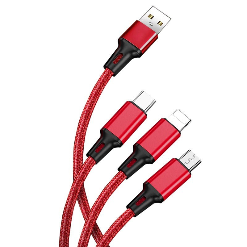 3-in-1 mobile phone fast charging 1-to-3 fast 3-head 3-wire charging data cable - Korvel