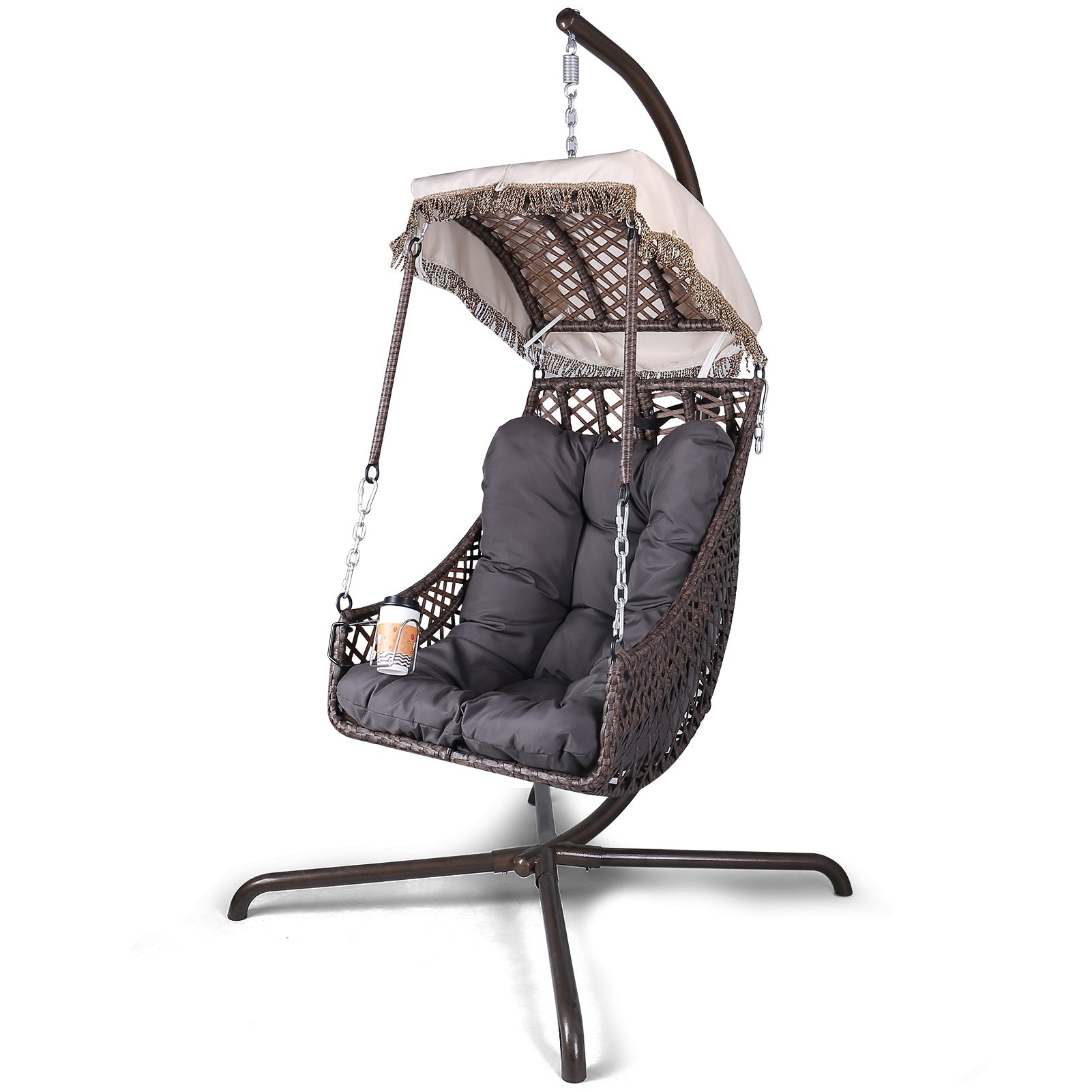 Swing Egg Chair with Stand Indoor Outdoor Wicker Rattan Frame 350lbs Capacity Hammock Chair - Korvel