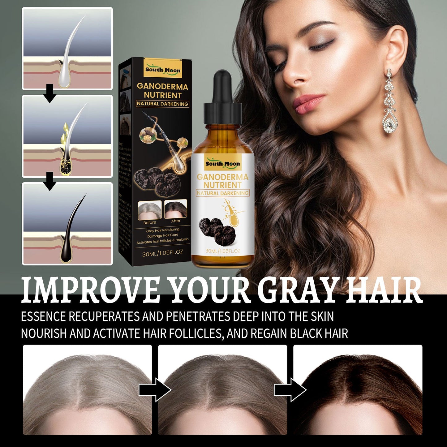 Black Ganoderma Lucidum White Black Black Hair Nourishing Hair Nourishing Hair Moisturizing Hair Repair Massage Essence - Korvel
