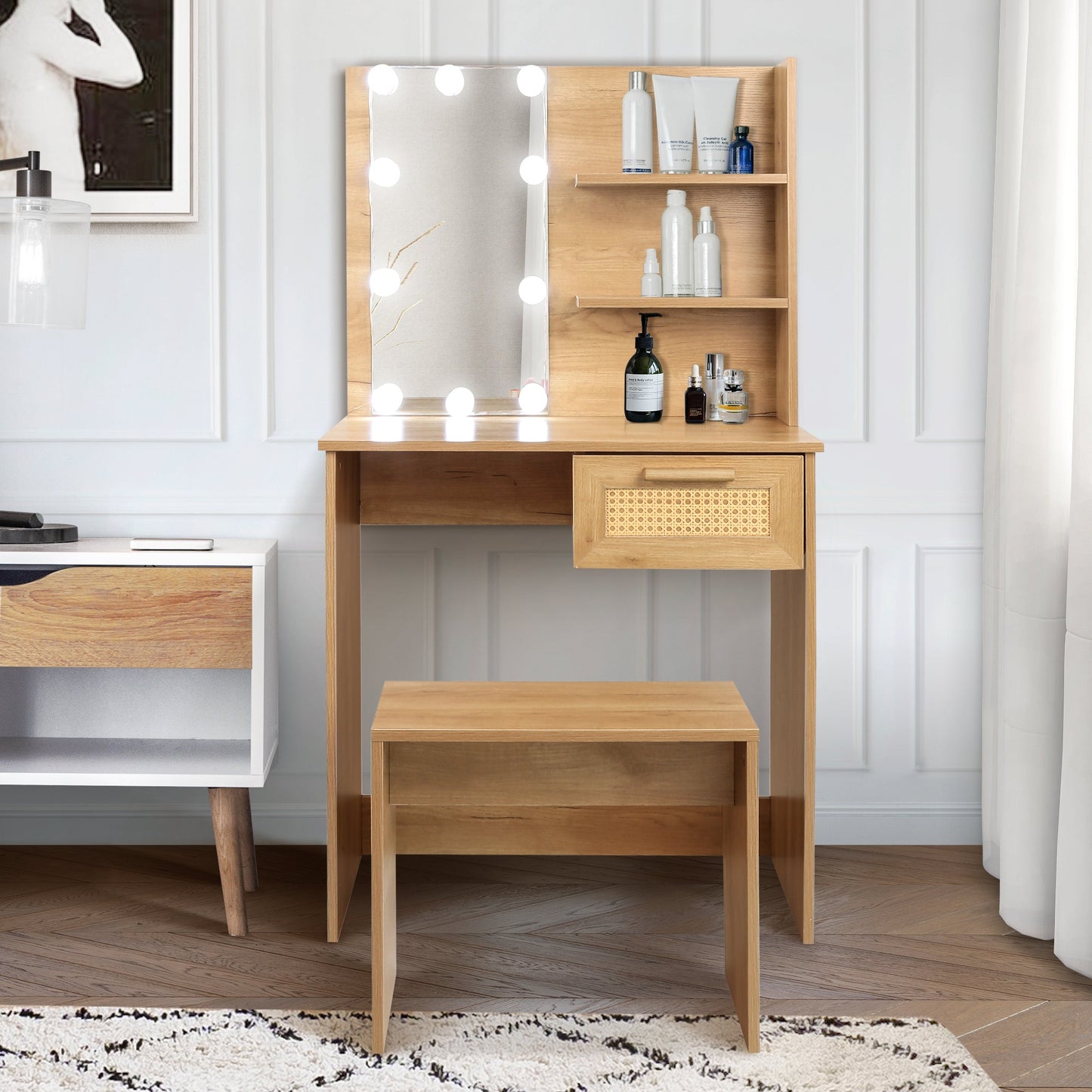 Elegant Bedroom Vanity Set with LED Mirror and Storage