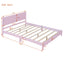 Queen Size Wood Platform Bed Frame, Retro Style Bed with Rectangular Headboard,No Need Box Spring,Pink - Korvel