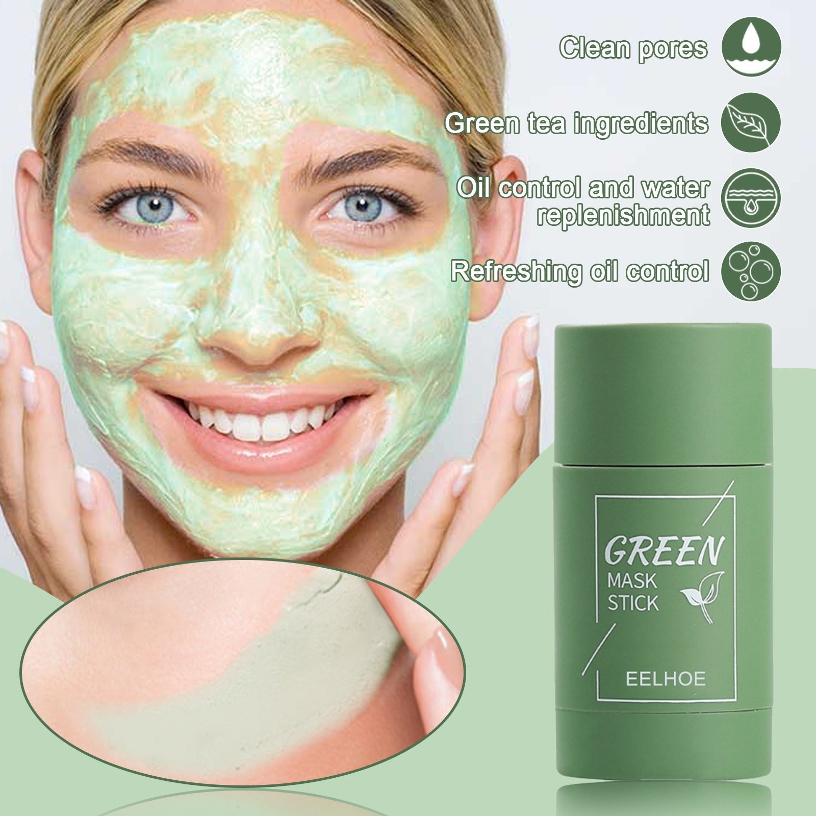EELHOE Green Tea Solid Mask Deep Cleansing And Hydrating Mask Stick Shrinkage Of Pores Applicator Clay Mask - Korvel