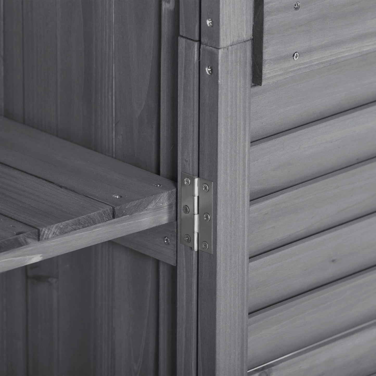 Wooden Garden Shed 3-tier Patio Storage Cabinet Outdoor Organizer Wooden Lockers with Fir Wood (Gray Wood Color -Shutter Design) - Korvel