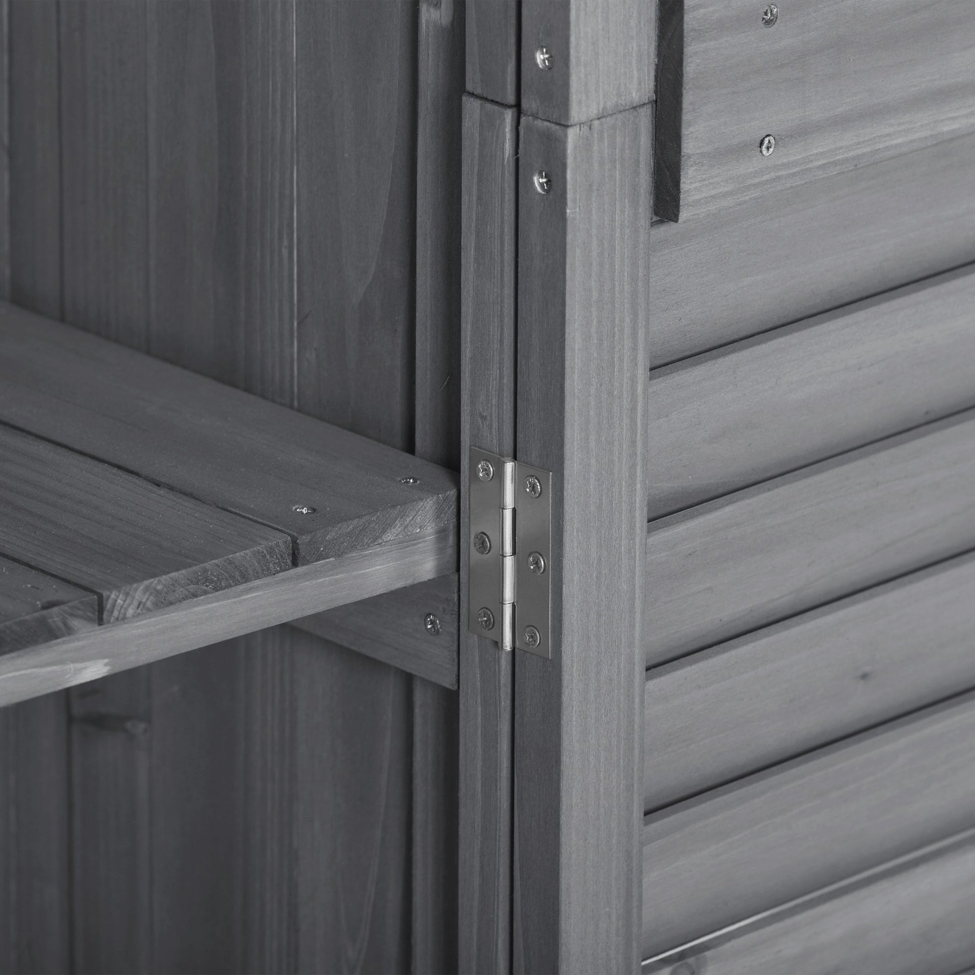 Wooden Garden Shed 3-tier Patio Storage Cabinet Outdoor Organizer Wooden Lockers with Fir Wood (Gray Wood Color -Shutter Design) - Korvel
