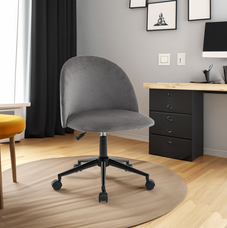Velvet fabric office chair, mid back adjustable rotating computer chair, black legs, cushioned office chair with wheels - Korvel