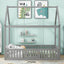 Full Size Wood House Bed with Fence and Door, Gray - Korvel