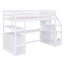 Twin Size Loft Bed with Desk and Shelves  Two Built-in Drawers  Storage Staircase White - Korvel