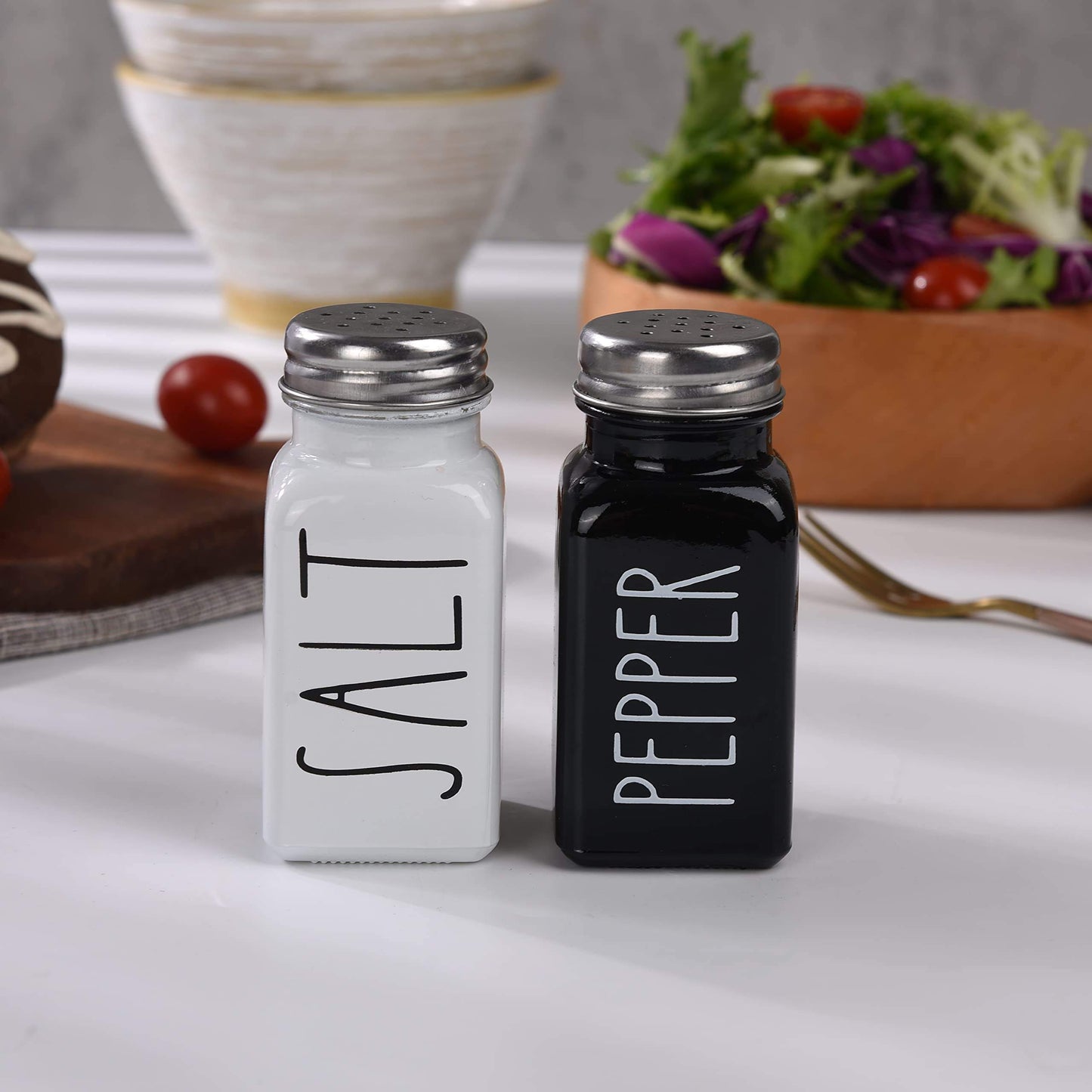 Black and white seasoning jar pepper salt bottle seasoning box square glass - Korvel