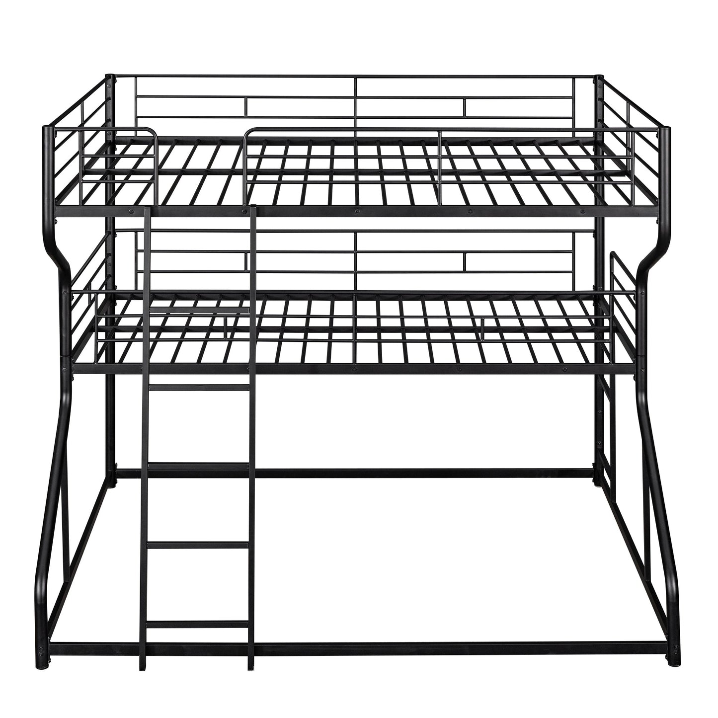 Full XL over Twin XL over Queen Size Triple Bunk Bed with Long and Short Ladder,Black - Korvel
