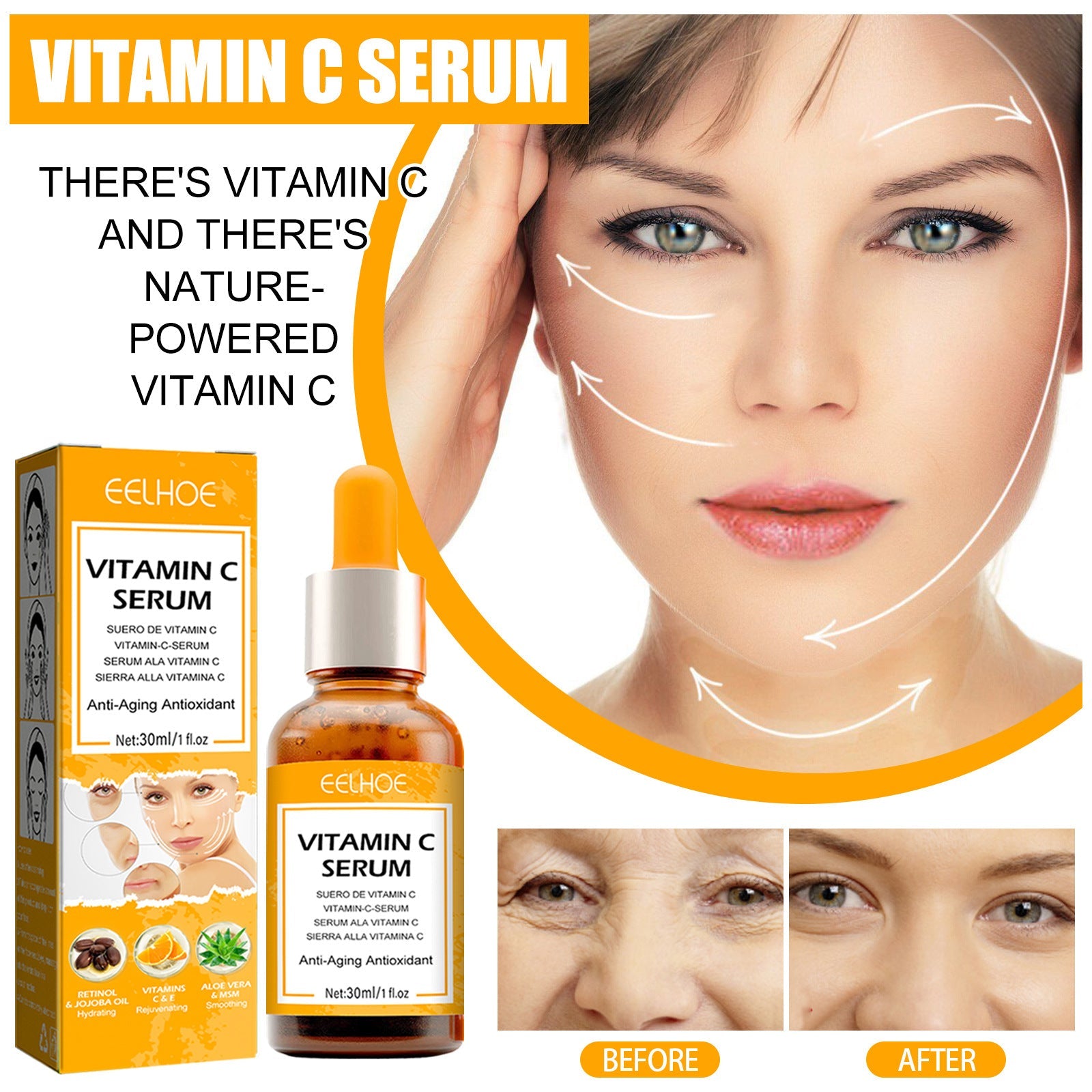 Vitamin C Anti-Aging Serum, Lighten Neck Lines And Facial Wrinkles, Firming And Tender Skin Anti-Wrinkle Serum - Korvel