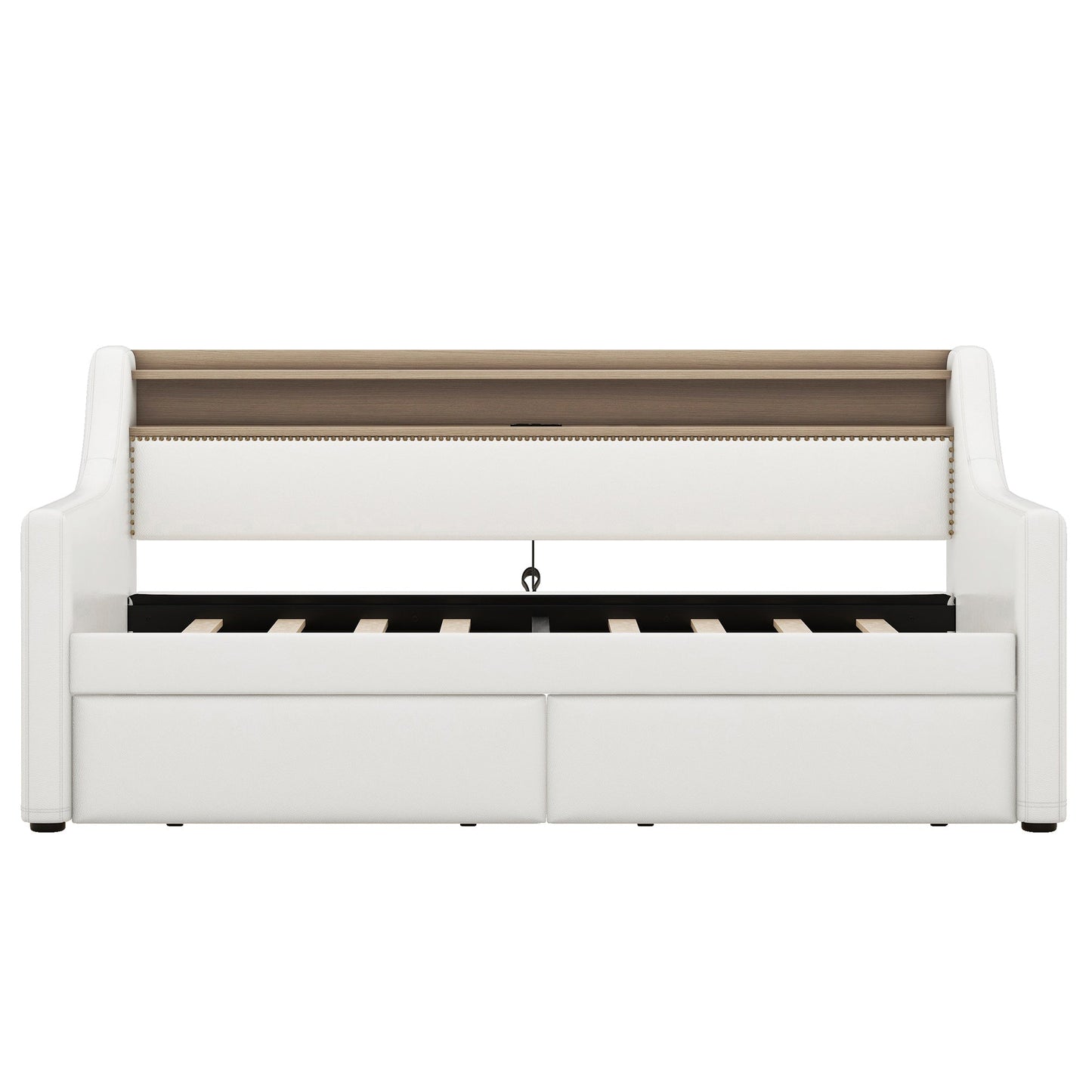 Twin Size Daybed with Drawers, Upholstered Daybed with Charging Station and LED Lights, White - Korvel