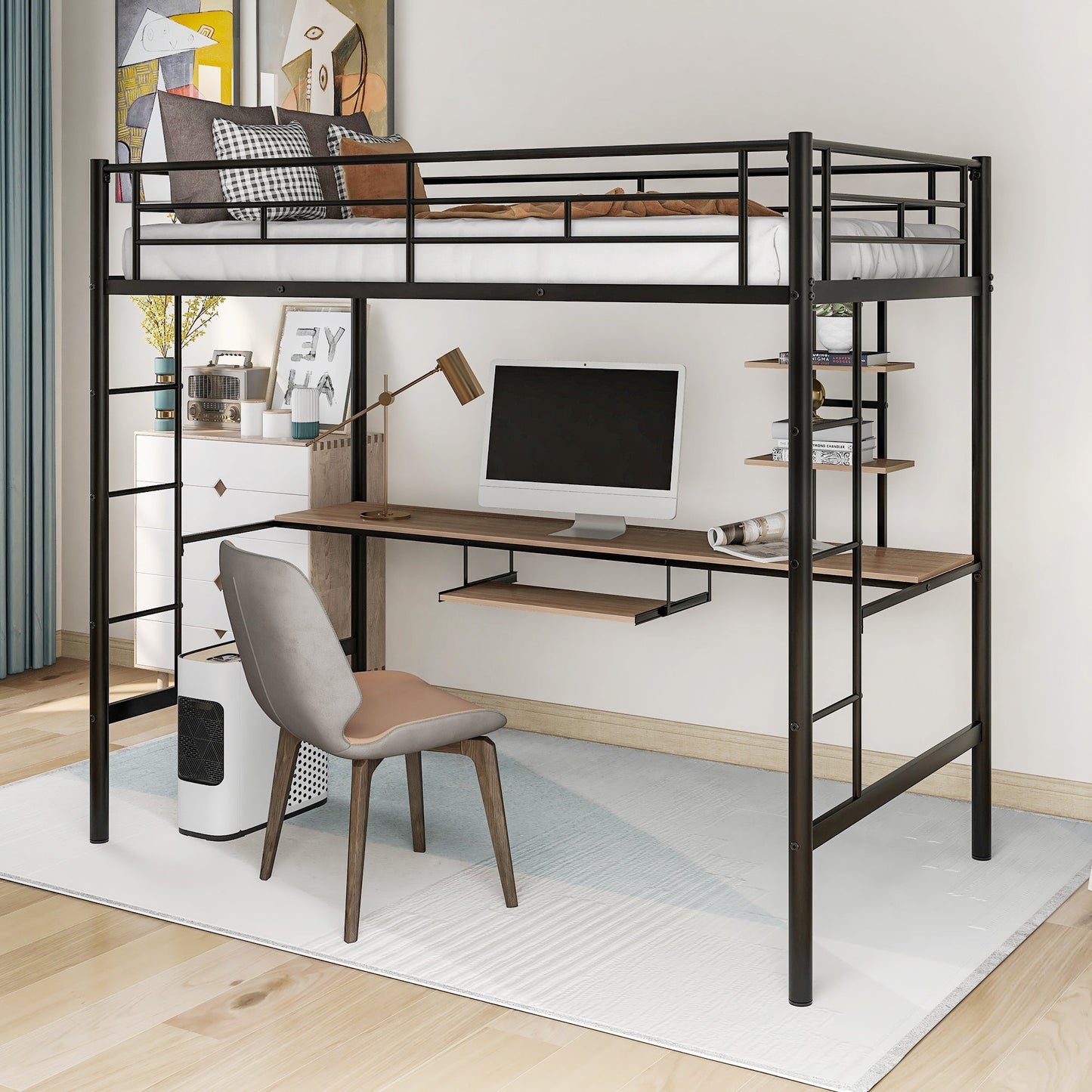 Loft Bed with Desk and Shelf   Space Saving Design Twin - Korvel