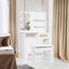 Vanity Desk Set Stool & Dressing Table with LED Lighting Mirror Drawer and Wood Cosmetic Table Chest of Drawers White Color - Korvel