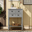 TREXM Narrow Console Desk, Thin Sofa Table with Three Storage Drawers and Living Room Bottom Shelves (Grey Washed) - Korvel