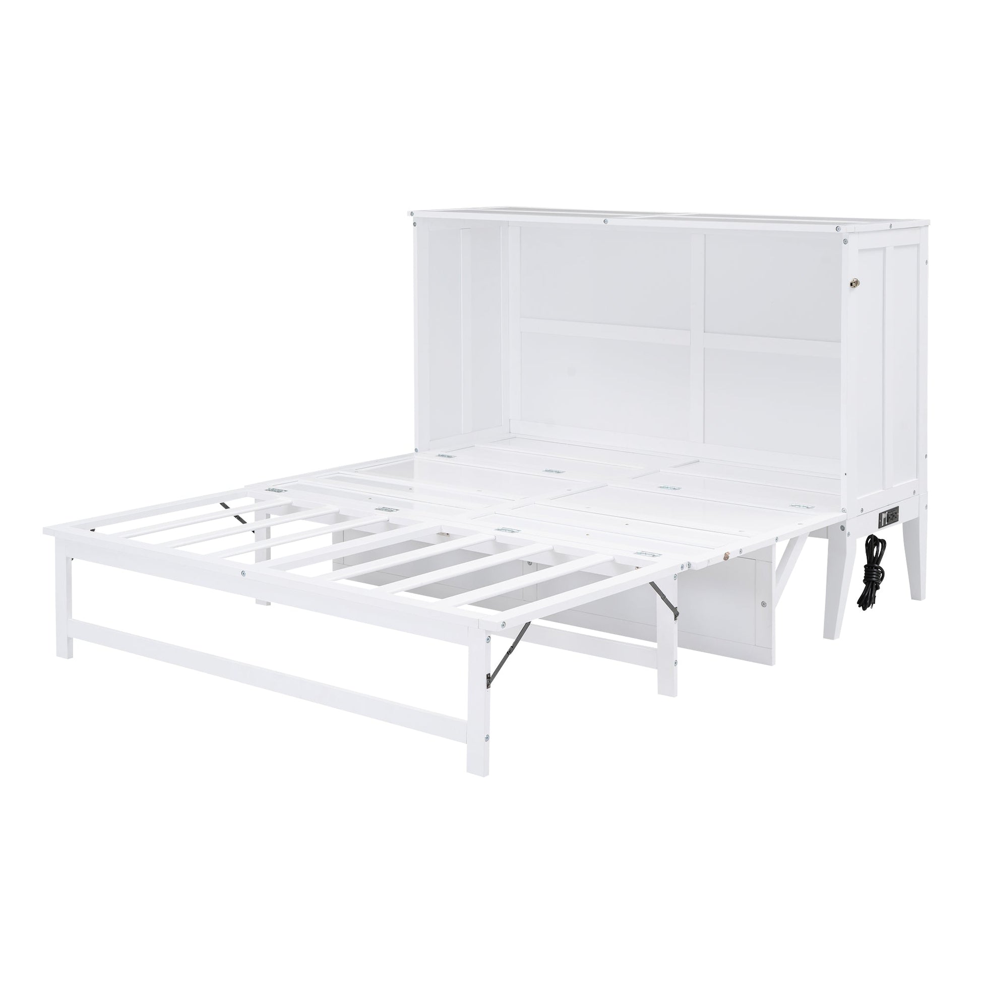 Queen Size Murphy Bed with Built-In Charging Station and a Shelf  White - Korvel