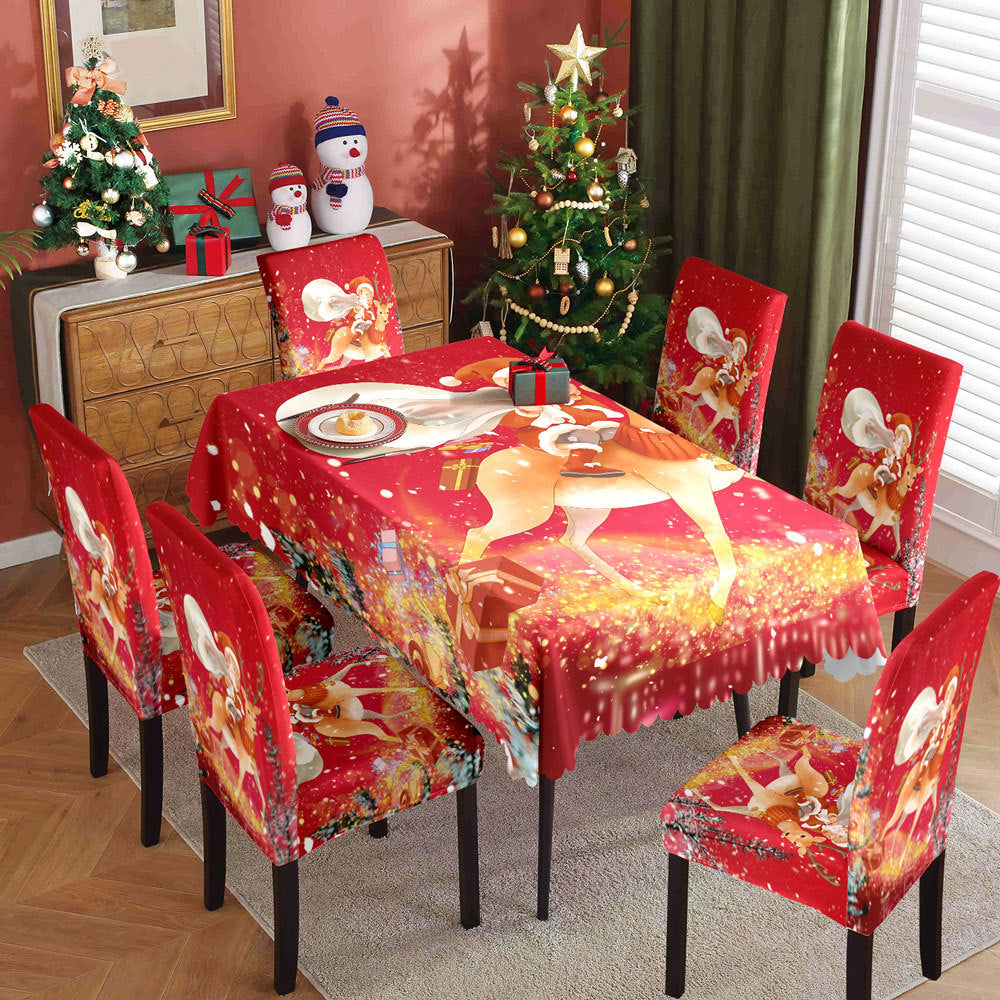 Christmas printed tablecloth, chair cover, waterproof, oil resistant, festive decoration, dining table cloth, chair cover, universal household use - Korvel