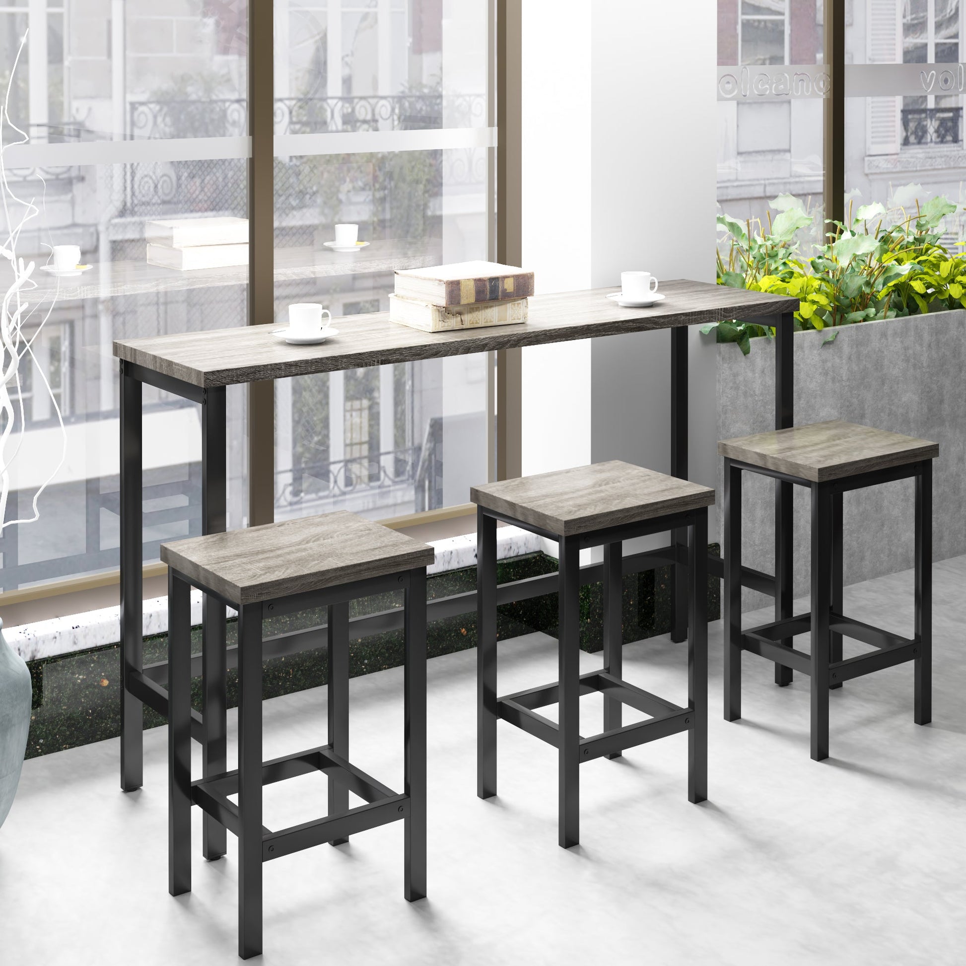 TOPMAX Counter Height Extra Long Dining Table Set with 3 Stools Pub Kitchen Set Side Table with Footrest  Gray - Korvel