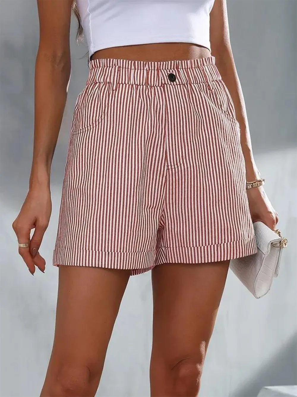 Premium High Waist Striped Shorts