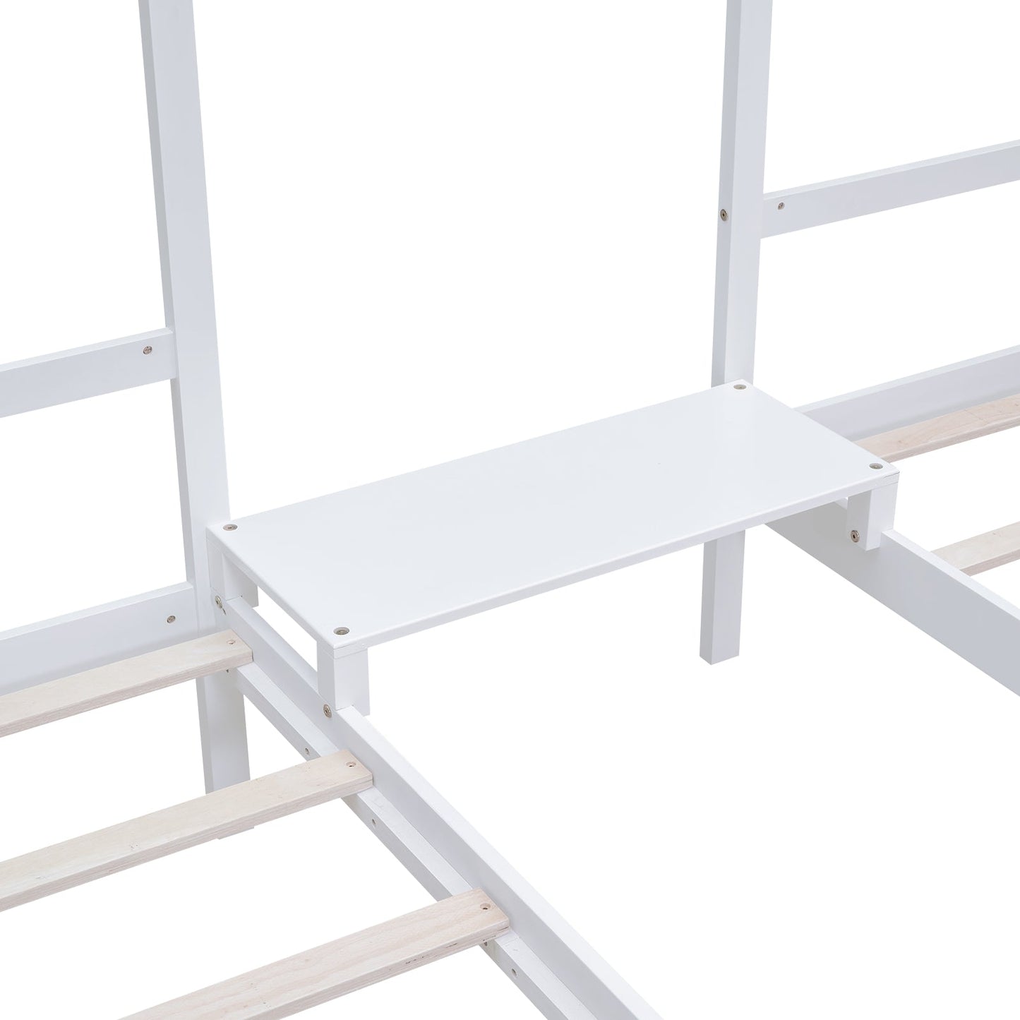 Cama Triangular de Tamaño Doble Twin con Mesa Incorporada - Blanca