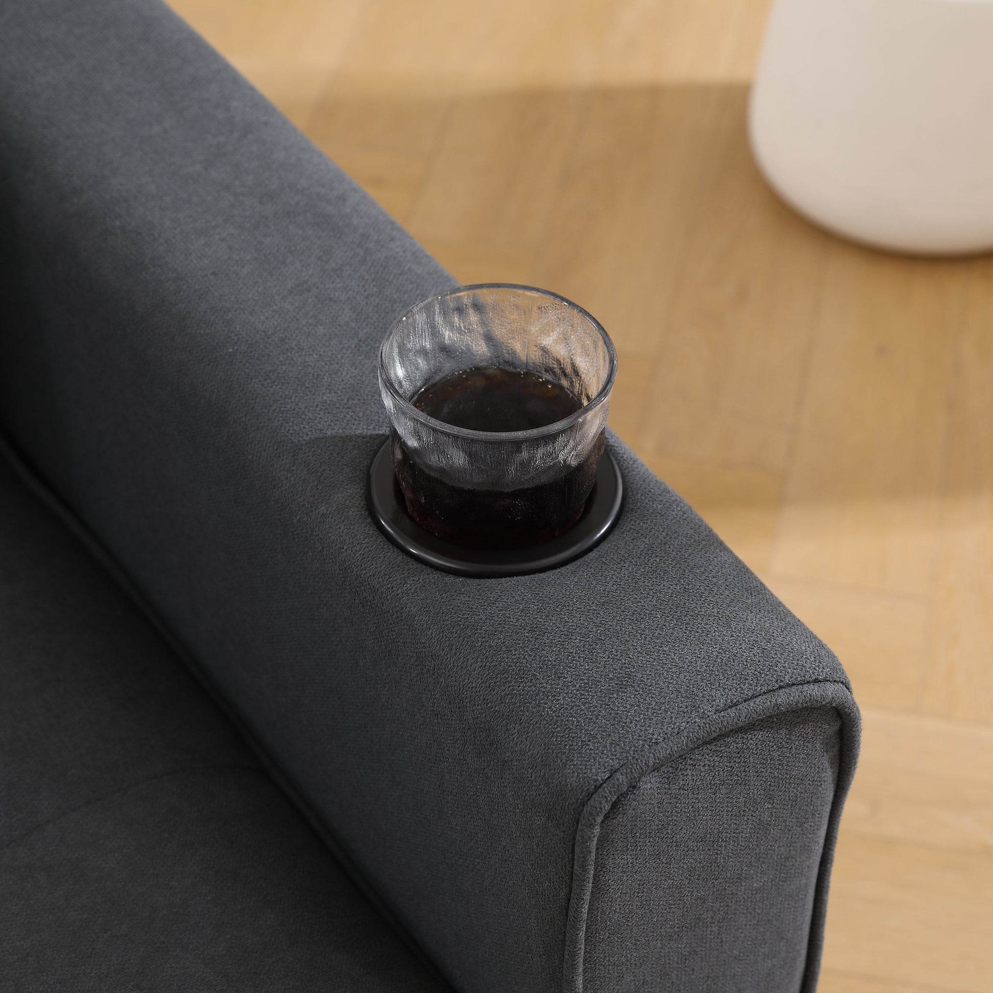 Three in one soft cushion cushion cushion sofa, folding mattress sofa bed, with side pockets and cup holder, dark gray - Korvel