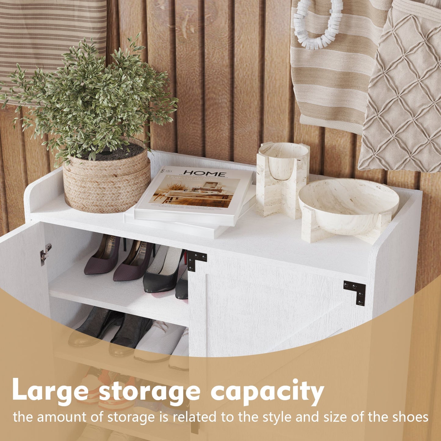 Shoe Cabinet with Doors, 6-Tier Shoe Storage Cabinet with Adjustable Shelves, Wooden Shoes Rack Shoe Storage Organizer - Korvel