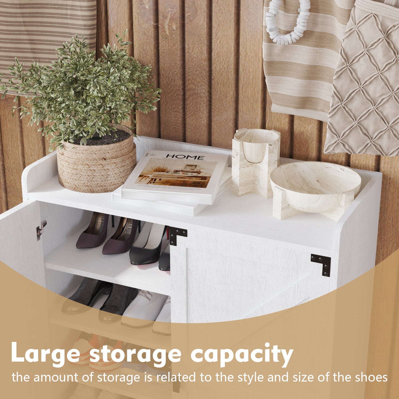 Shoe Cabinet with Doors, 6-Tier Shoe Storage Cabinet with Adjustable Shelves, Wooden Shoes Rack Shoe Storage Organizer - Korvel