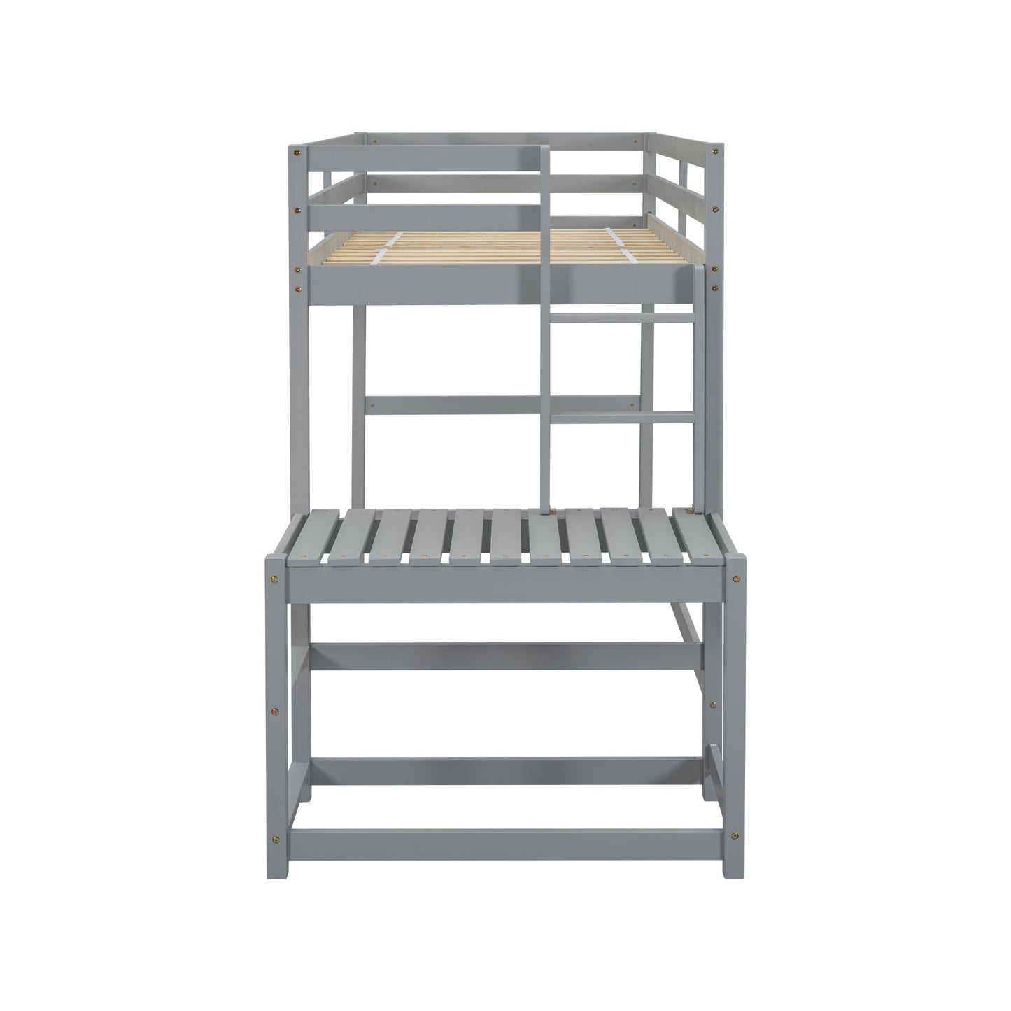 Twin High Loft Bed with Ladder landing Platform, Ladders, Guardrails,Grey - Korvel