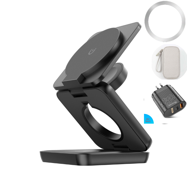 Three-in-one wireless charger foldable magnetic wireless charger suitable for Apple mobile phone wireless charger mobile phone stand desktop - Korvel