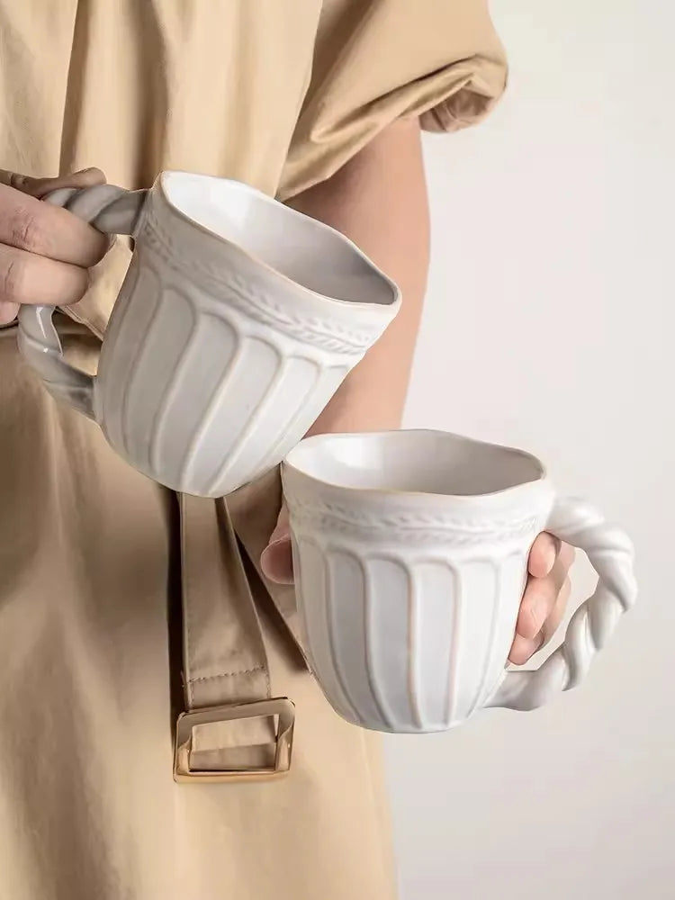 350MLCreative personality mug breakfast cereal milk cute ceramic cup daily household large-capacity insulated coffee oatmeal cup - Korvel