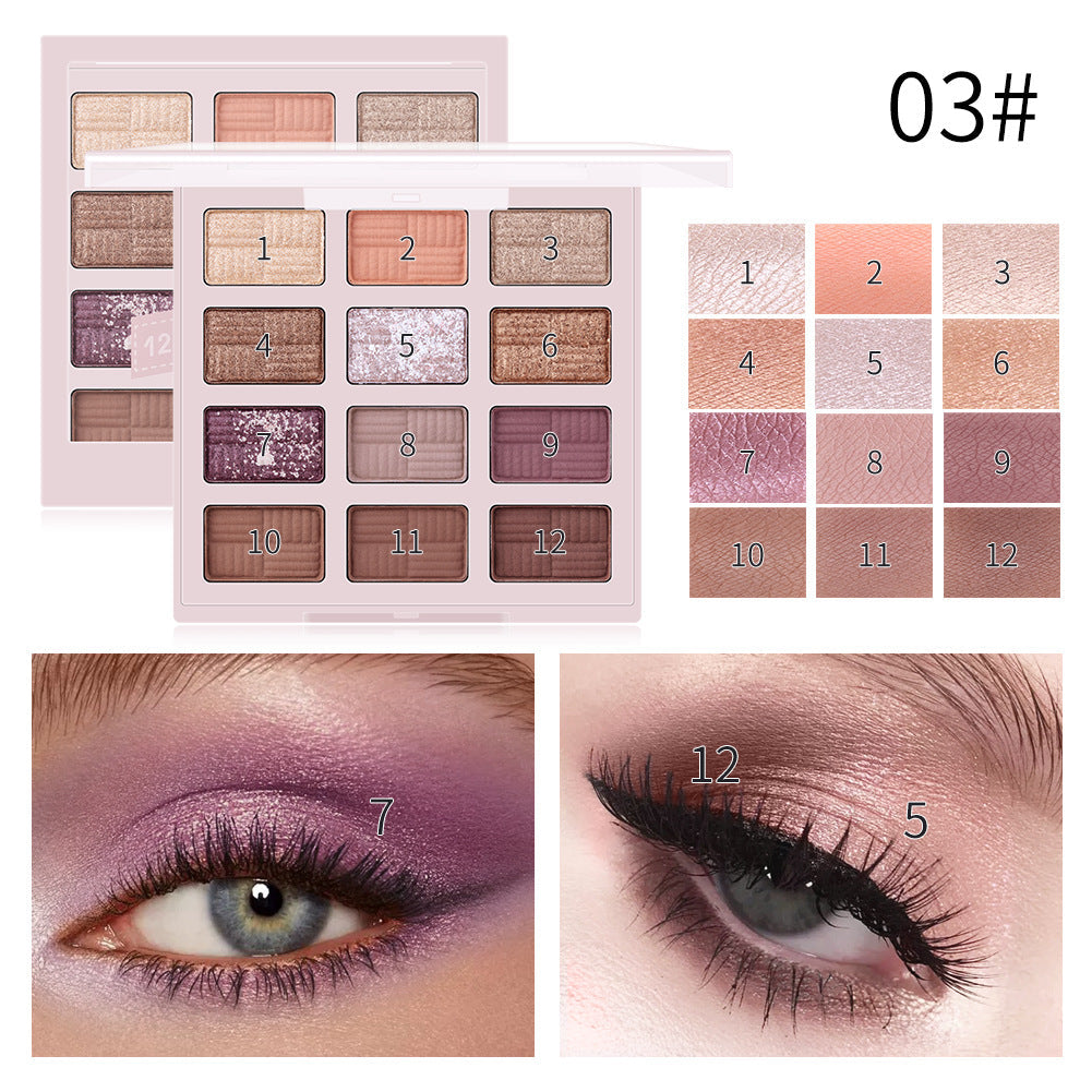 Romantic Beauty 12 Color Eye Shadow Multi Color Eye Brightening Lasting Modification Waterproof Pearl Eye Shadow Plate - Korvel
