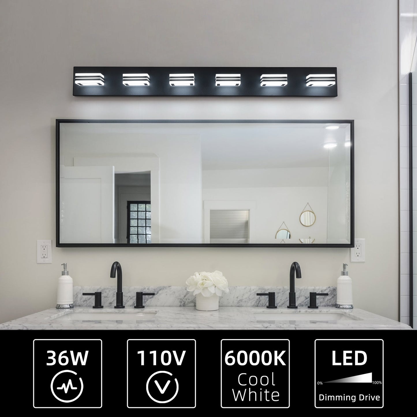 Luces de tocador modernas LED negras - Apliques de baño de 6 luces