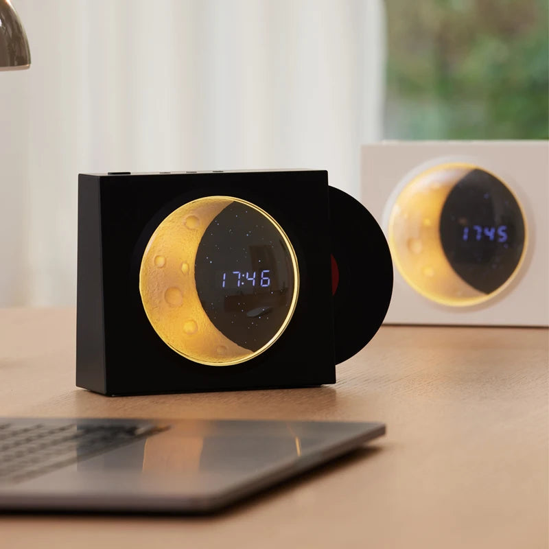 Creative Retro CD Design Bluetooth 3D Stereo Speaker Desktop Moon Lamp Clock Half Moon Starry Sky Atmosphere Night Light - Korvel