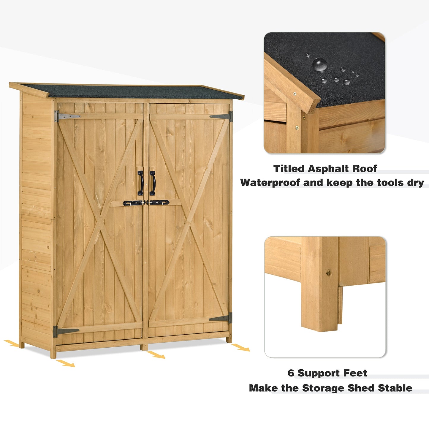 Outdoor 5.3ft Hx4.6ft L Wood Storage Shed Tool Organizer,Garden Shed, Storage Cabinet with Waterproof Asphalt Roof Natural - Korvel