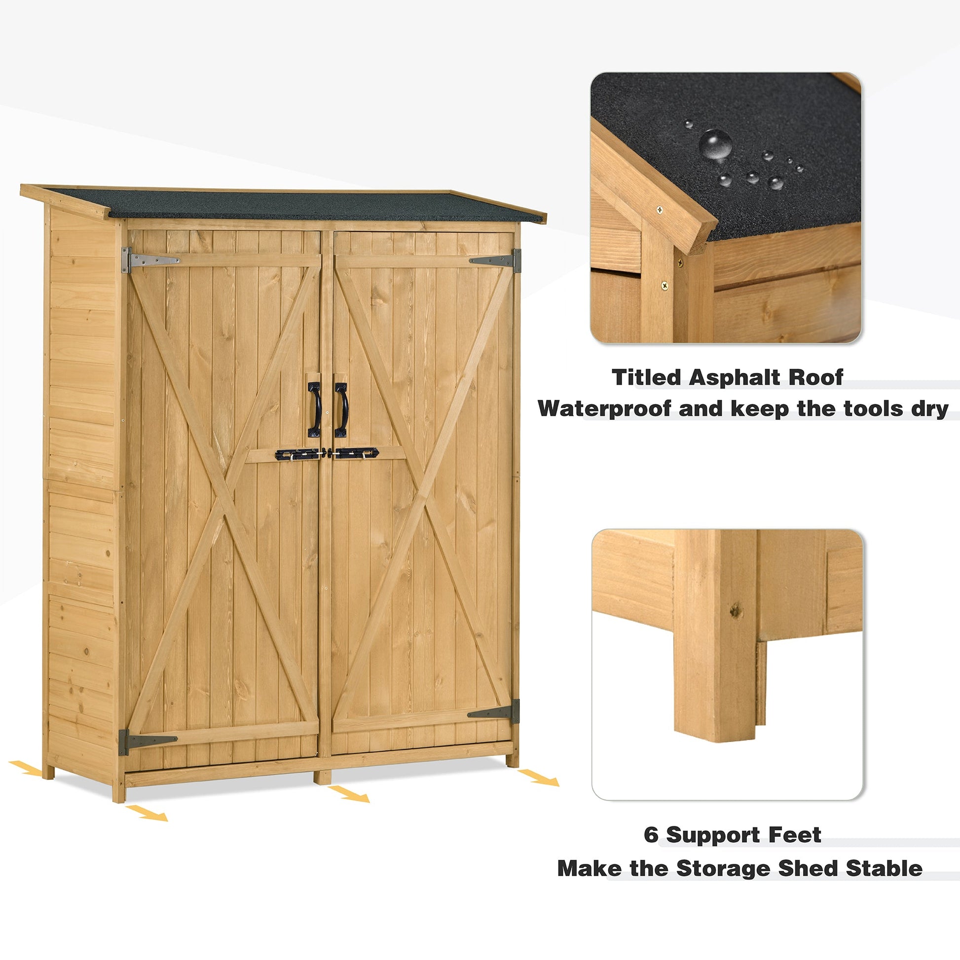 Outdoor 5.3ft Hx4.6ft L Wood Storage Shed Tool Organizer,Garden Shed, Storage Cabinet with Waterproof Asphalt Roof Natural - Korvel